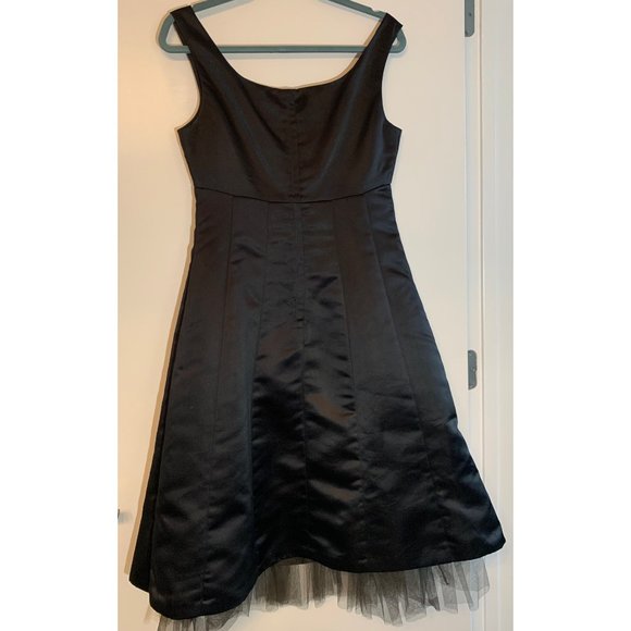 BCBG MAXAZRIA Black Satin Midi Empire Waist Dress - Picture 2 of 3